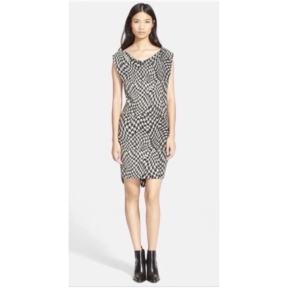 TRACY‎ REESE Sexy SIA HOUNSTOOTH JACQUARD DRESS Size Medium Asymmetrical